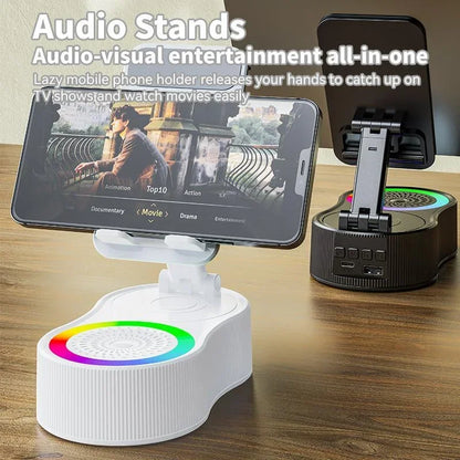 Upgraded Cell Phone Stand with Induction Speaker/Power Bank/Atmosphere Light