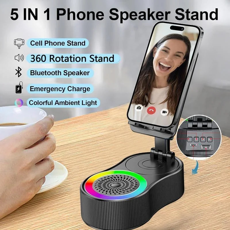 Upgraded Cell Phone Stand with Induction Speaker/Power Bank/Atmosphere Light