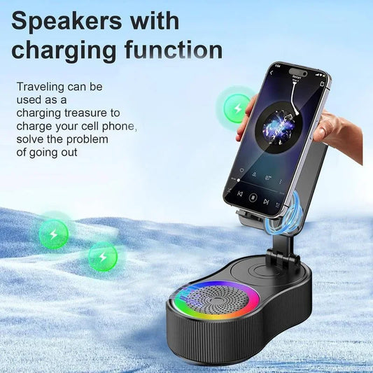 Upgraded Cell Phone Stand with Induction Speaker/Power Bank/Atmosphere Light