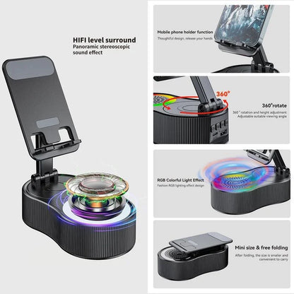 Upgraded Cell Phone Stand with Induction Speaker/Power Bank/Atmosphere Light