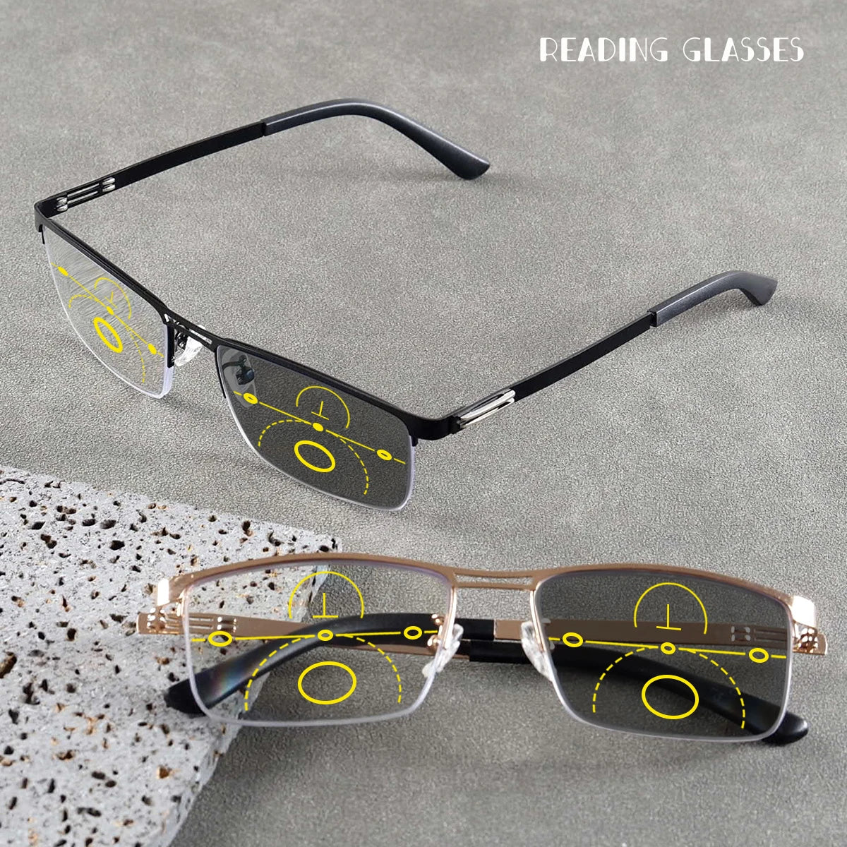 TITANIUM MULTI-FOCUS READING GLASSES PHOTOCHROMIC PROGRESSIVE DOUBLE LIGHT ANTI-BLUE LIGHT