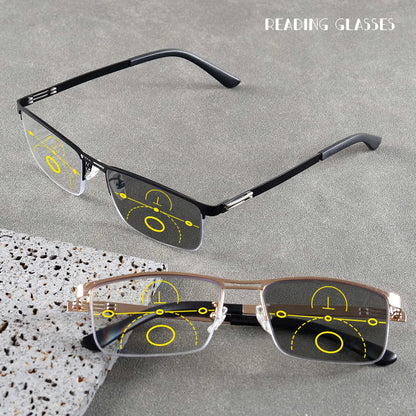 TITANIUM MULTI-FOCUS READING GLASSES PHOTOCHROMIC PROGRESSIVE DOUBLE LIGHT ANTI-BLUE LIGHT