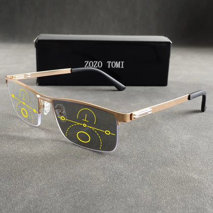 TITANIUM MULTI-FOCUS READING GLASSES PHOTOCHROMIC PROGRESSIVE DOUBLE LIGHT ANTI-BLUE LIGHT